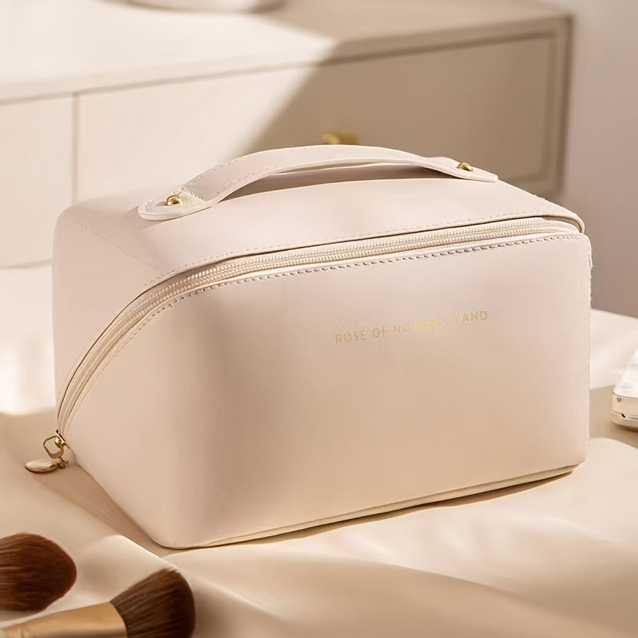 Большой вместительный органайзер для макияжа и туалетных принадлежностей из искусственной кожи с молнией и ручкой