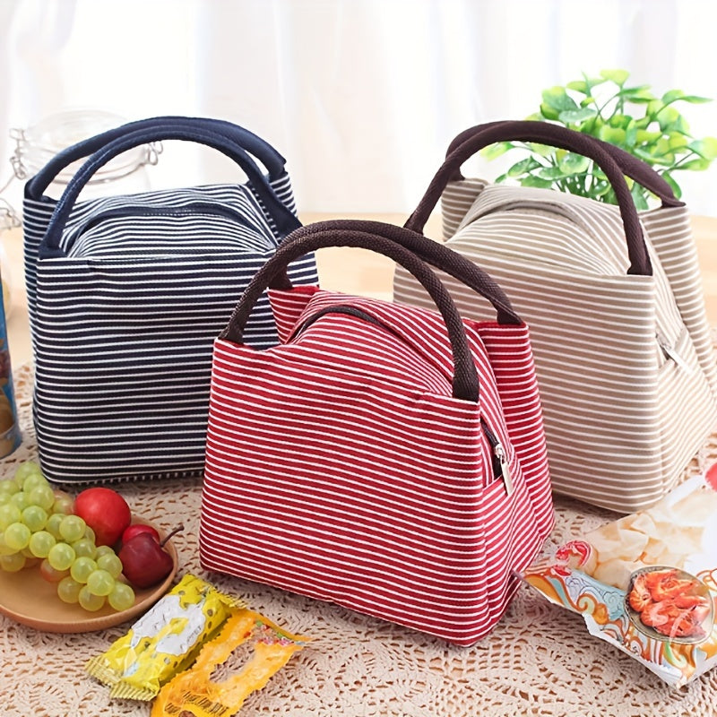 Insulated Lunch Tote with Striped Design, Oxford Cloth, Easy-Clean Aluminum Lining