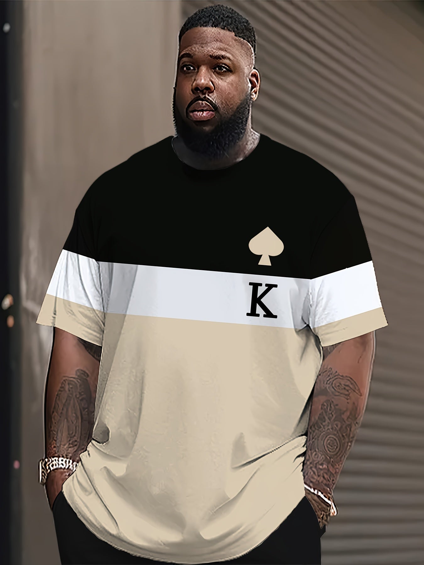 Men's Plus Size Color Block Letter K Print Cotton Stretch T-Shirt Casual Summer Sportswear