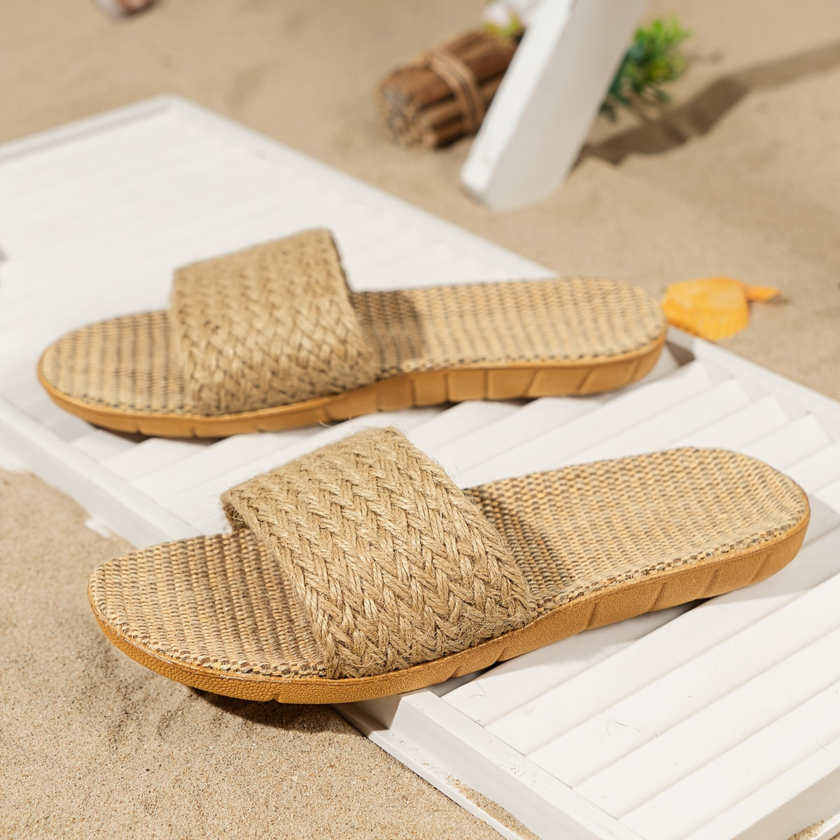 Women's Straw Slides Casual Open Toe Summer Shoes Lightweight Beach Sandals