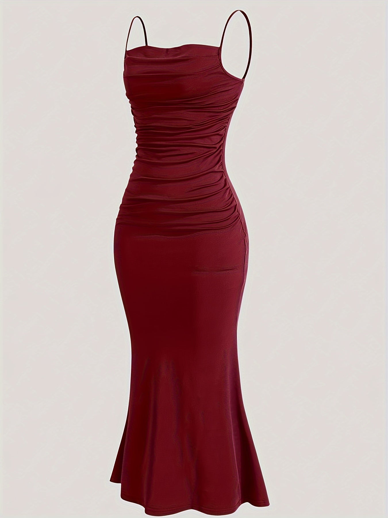 Women's Spaghetti Strap Mermaid Dress Solid Color Summer Fit and Flare Polyester