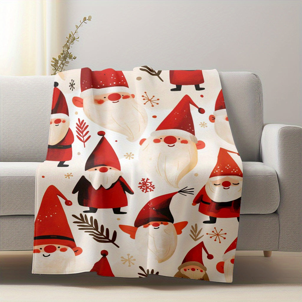 Christmas Santa Gnome Patterned Soft Flannel Throw Blanket for Sofa Home Travel