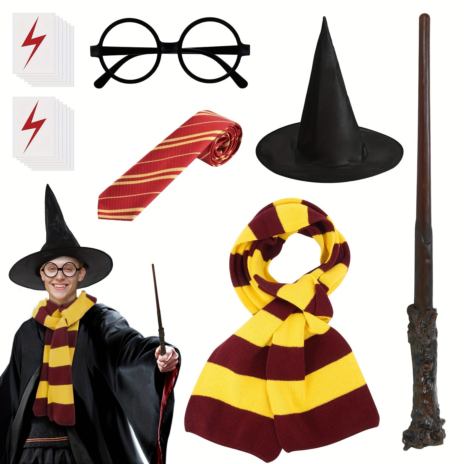 Vintage Wizard Kostyum Aksessuarlar to'plami 17 ta bo'lakni o'z ichiga oladi, Xellouin cosplay va partiyalar uchun