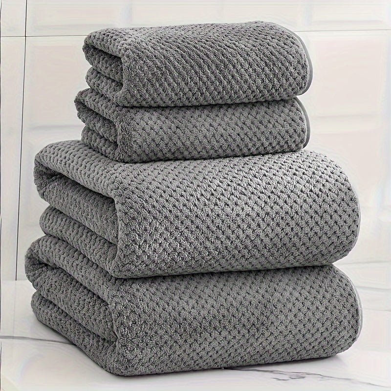 Luxury Mesh Bath Towel Set 2 Bath Towels 2 Hand Towels Quick-Dry Soft Polyester Nylon