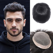 Men's Human Hair Wig with Mono Lace Cap Straight Hair All Ethnicities