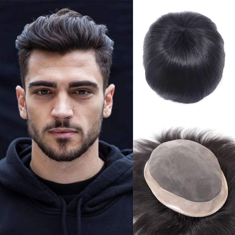 Men's Human Hair Wig with Mono Lace Cap Straight Hair All Ethnicities