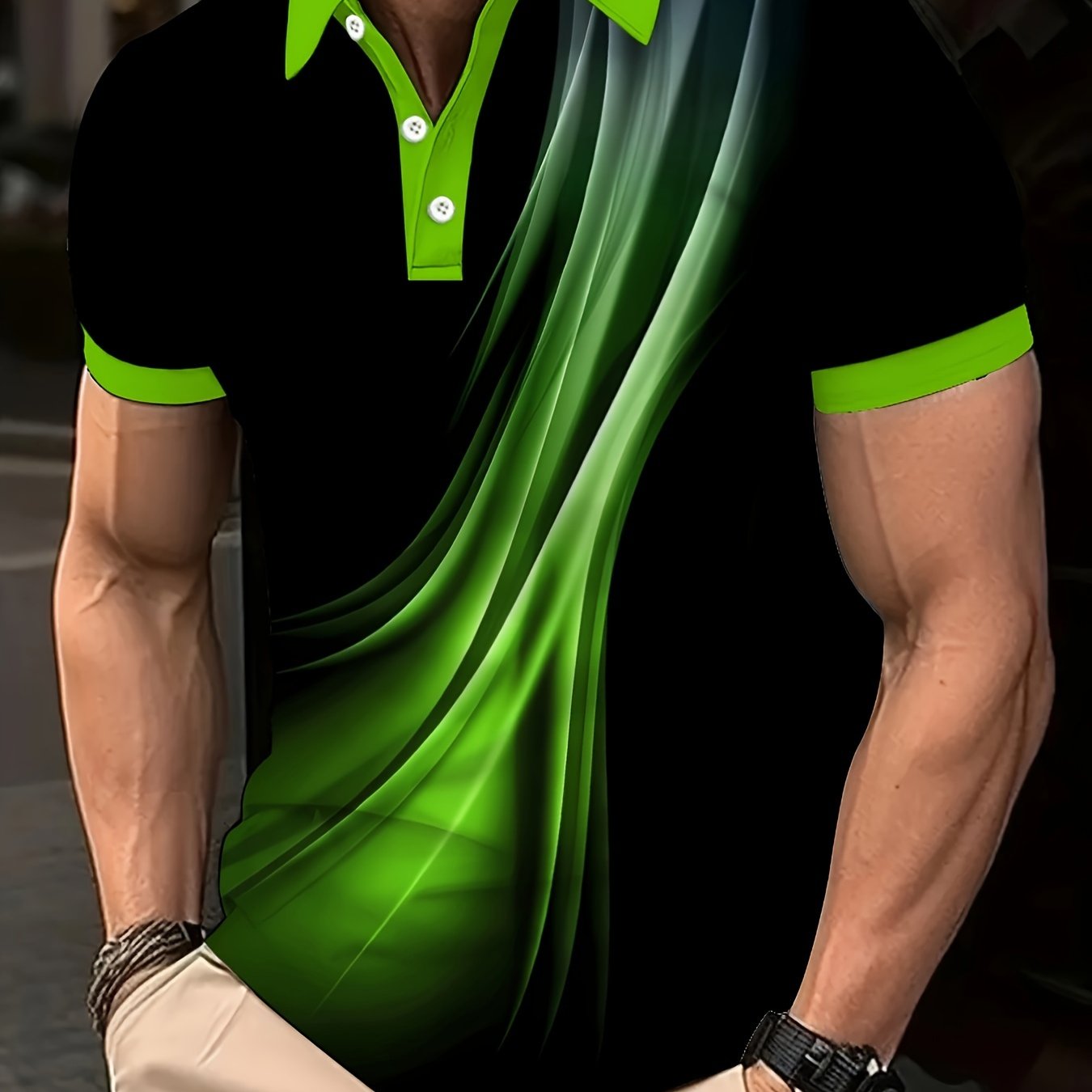 Men's Plus Size Golf T-Shirt with Retro Blue Lines Geometric Design Summer Casual Big and Tall