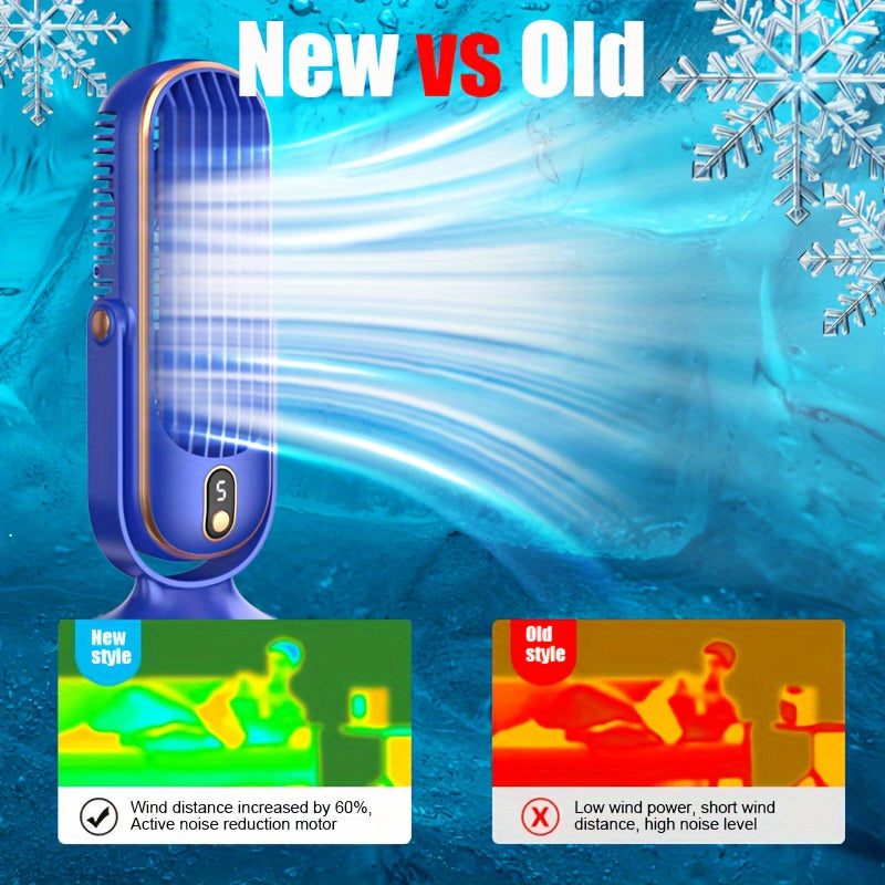 Uy ofis uchun portativ simsiz mini stol ventilyatori, 5 tezlik, buriladigan minor, LED displey bilan tashqi muhit uchun