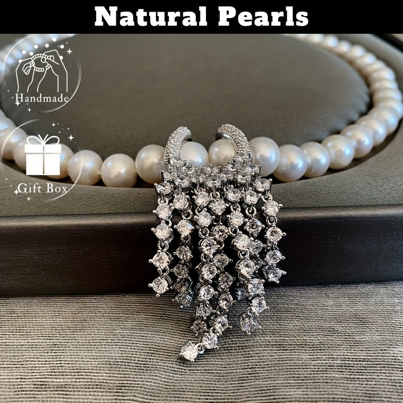 Murakkab Tasmali Marjon, Shirin Suv Marjonlari va Zirconiyalar bilan - O'ziga xos Kamchiliklarga ega Zamonaviy Yelka Marjoni, Rasmiy Tadbirlar va Har Kunlik Kiymak Uchun Ideal, Chiroyli Sovg'a Qutisida Keltiriladi