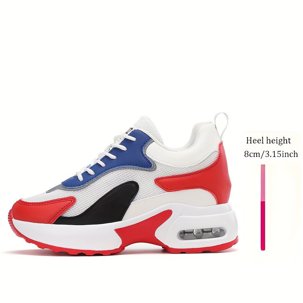 Zapatillas de mujer con bloques de color y aumento de altura, transpirables, de malla, casuales y deportivas