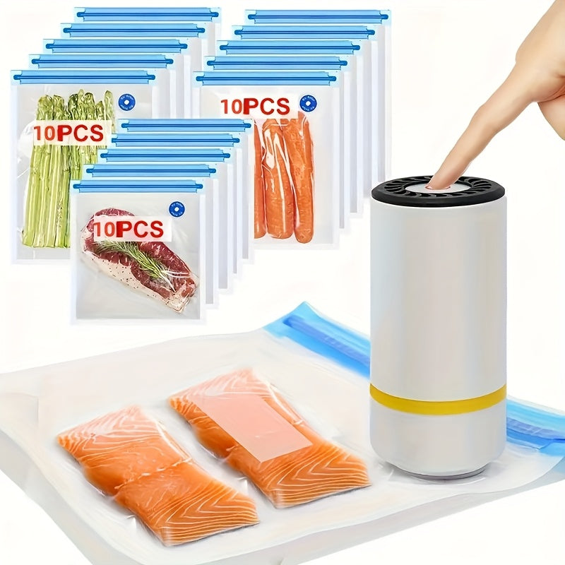 Handheld Vacuum Sealer USB Rechargeable with 800mAh Battery and 10 Food Storage Bags