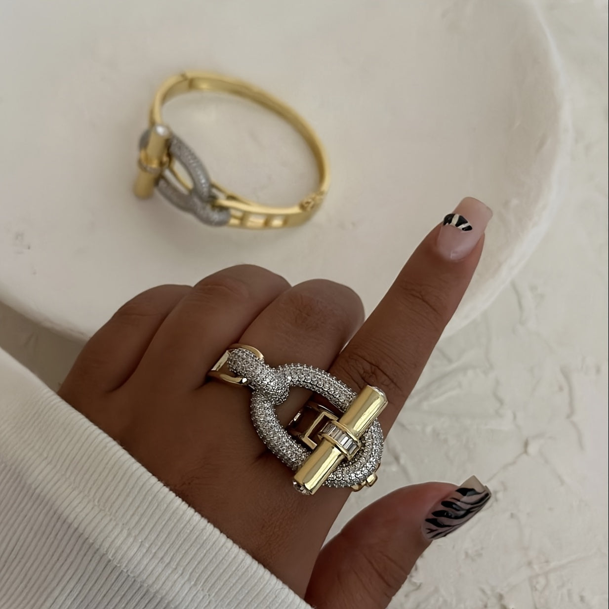 Women's Vintage Style Bangle Stainless Steel with Cubic Zirconia Gold Plated