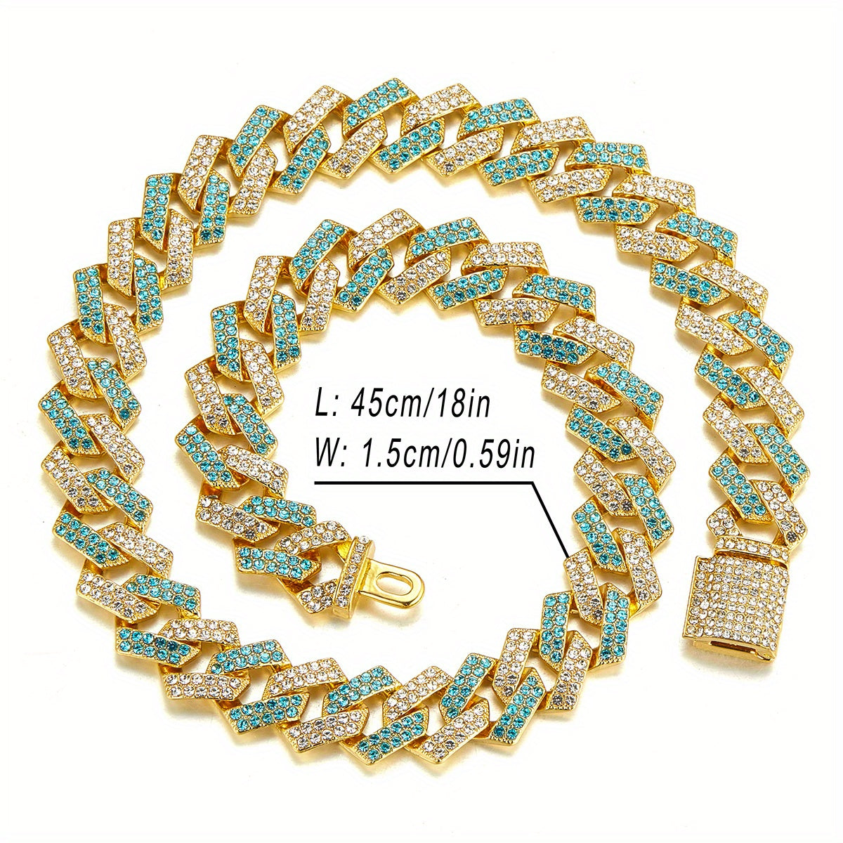 Men's Silver Pink Blue Cuban Link Chain Iced Out Lab Faux Diamonds Miami Necklace Choker