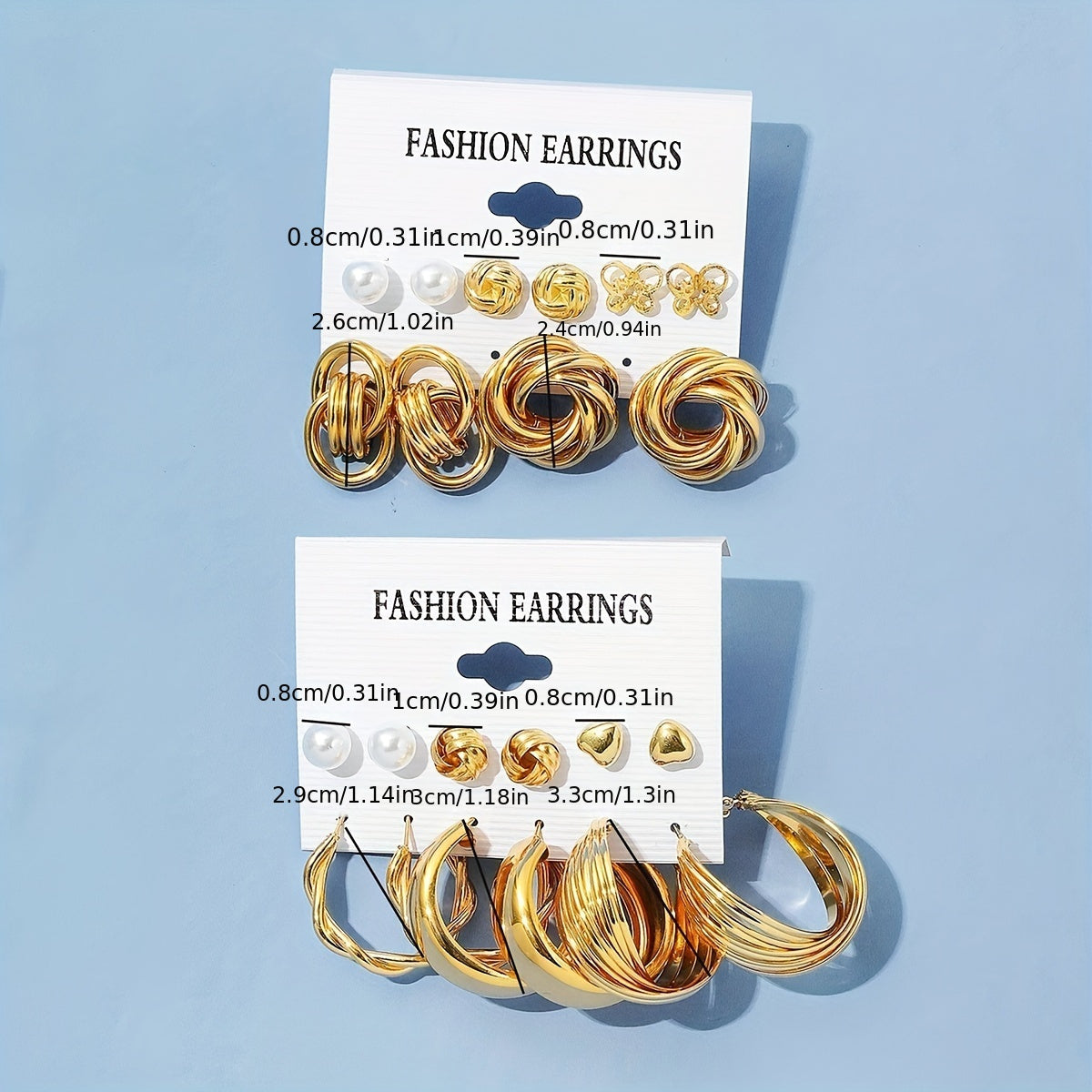 Set of 11 Fashion Earrings for Women Heart Butterfly Flower Geometric Faux Pearl Studs