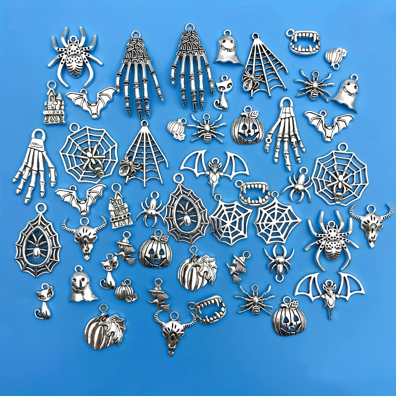 50pcs Halloween Spider Web Charms Pendants Zinc Alloy Antique Silvery Jewelry Making Accessories