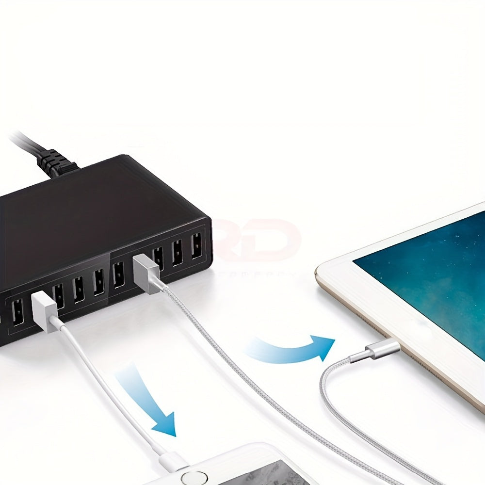 60W Fast Charging 10-Port USB Power Station European Plug Multi-Protection for iPad iPhone and USB Devices