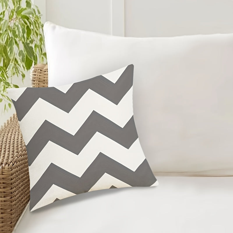 Herringbone Striped Polyester Throw Pillow Cover Double-Sided Zipper 44x45cm Beige Gray White