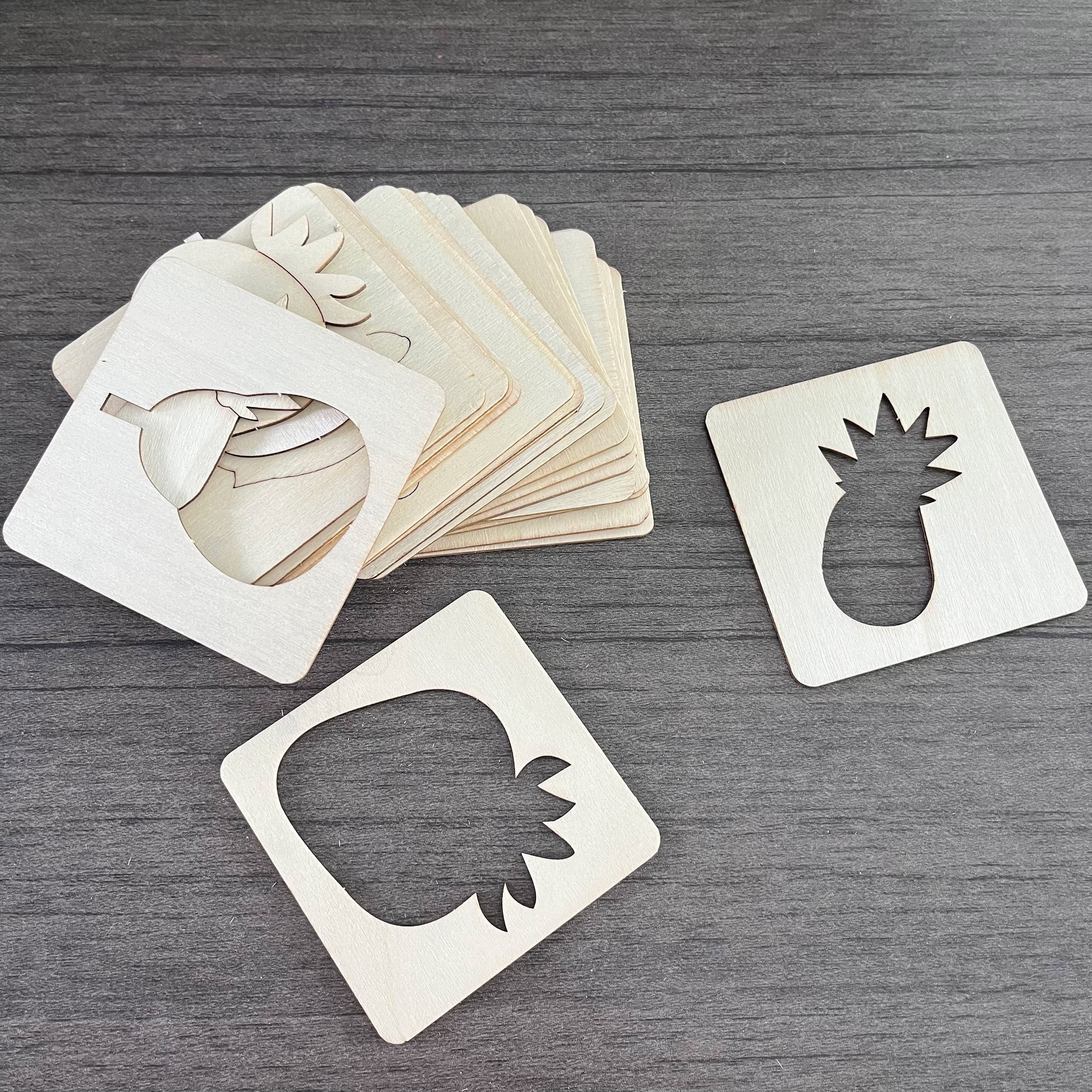 20pcs Wooden Hollow Painting Templates for Doodling and Coloring Animal Fruit Patterns
