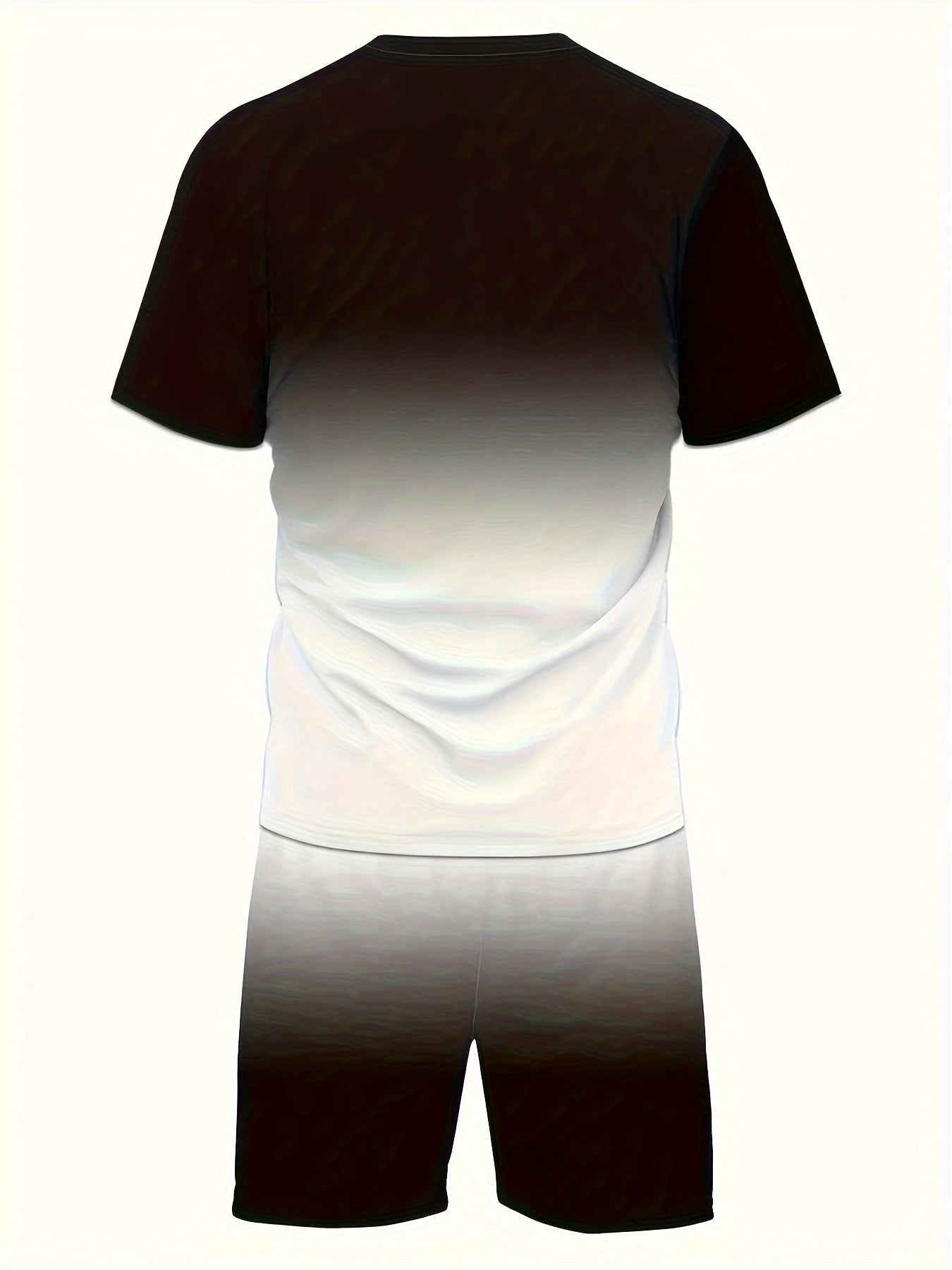 Men's Black and White Short Sleeve Pajama Set with All Over Print Polyester Casual Summer