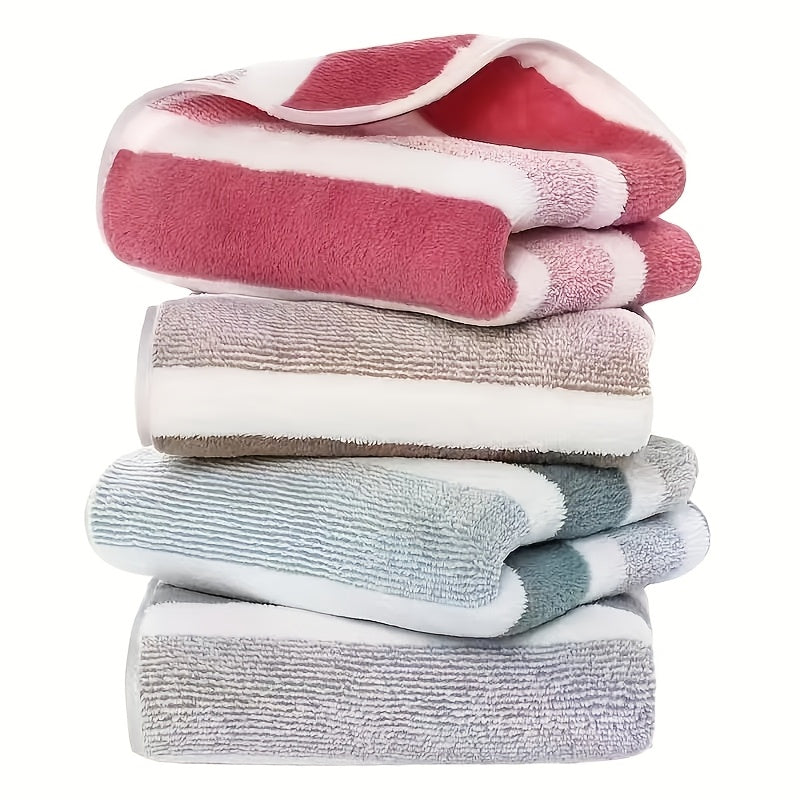 Ultra-Soft Coral Fleece Towels Set Quick Dry Striped Hand Face 34.8x74.93 cm