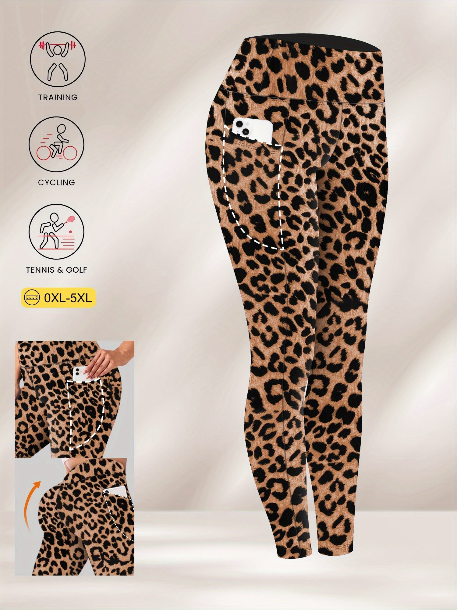 Plus Size Women's Tummy Control Yoga Pants Leopard Print 7/8 Leggings