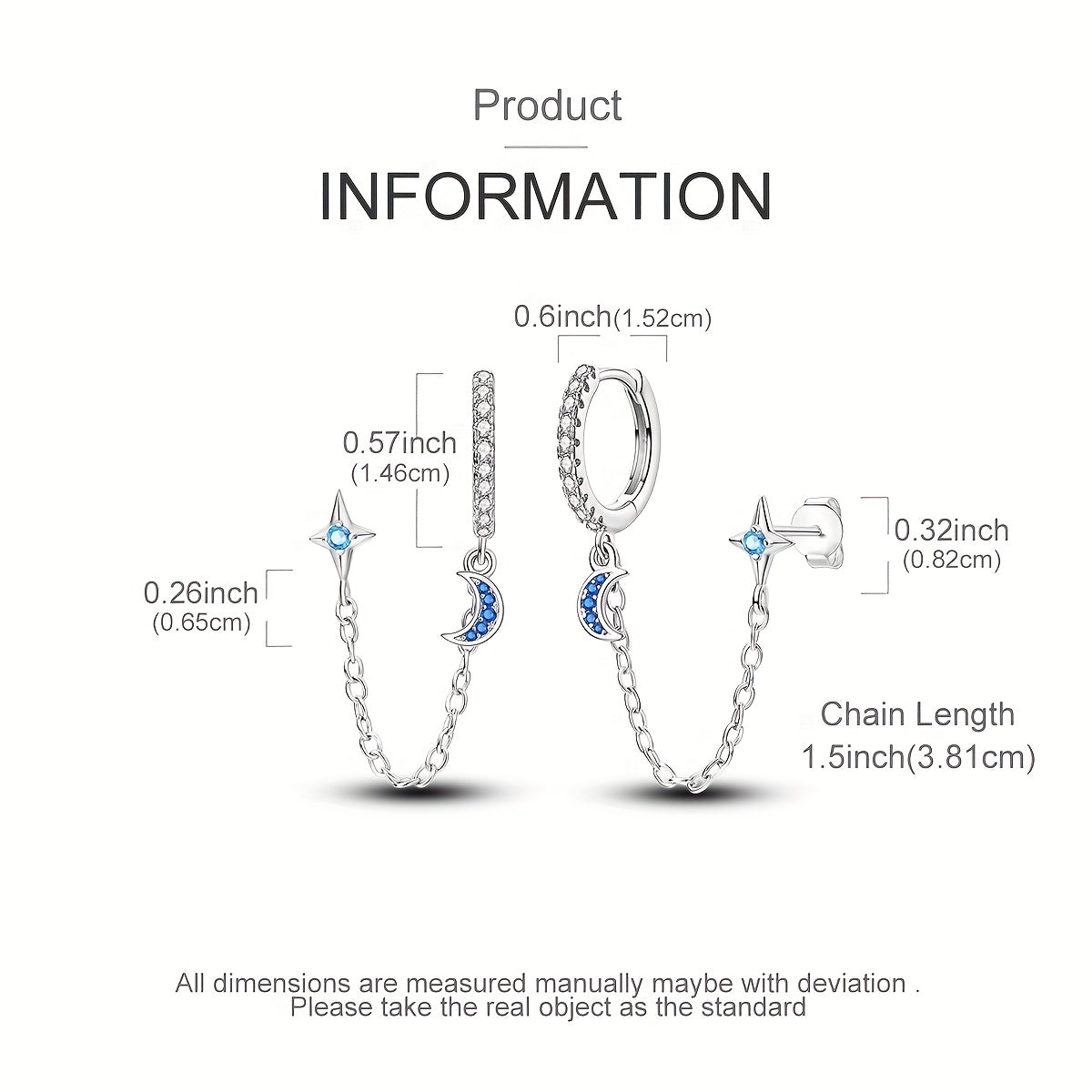Серебряные серьги-кольца с двойным слоем, украшенные голубыми звездами и лунными кисточками