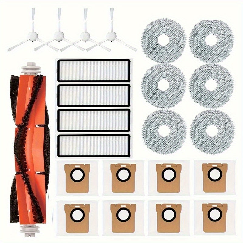 Mi Robot Vacuum Cleaner X20/X20 Plus uchun mos 23 dona almashtirish qismlari to'plami - 1 ta asosiy cho'tka, 4 ta yon cho'tka, 4 ta HEPA filtri, 6 ta mikro tolali mopa, 8 ta chang sumkasi - vakuum aksessuarlar