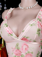 ayollar uchun nafis uyqu kiyimlari to'plami, bosma va thong yubkali, Sevgililar kuni uchun