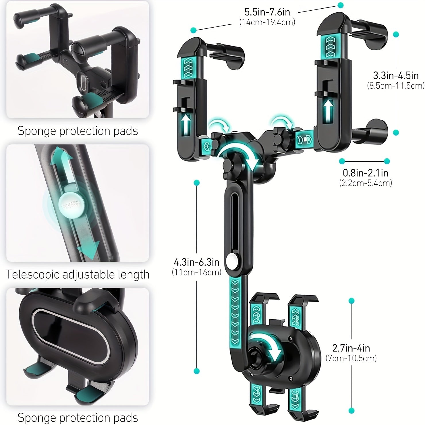 Universal 360° buriladigan avtomobil telefon uchun tutqich teleskopik ABS tutqich
