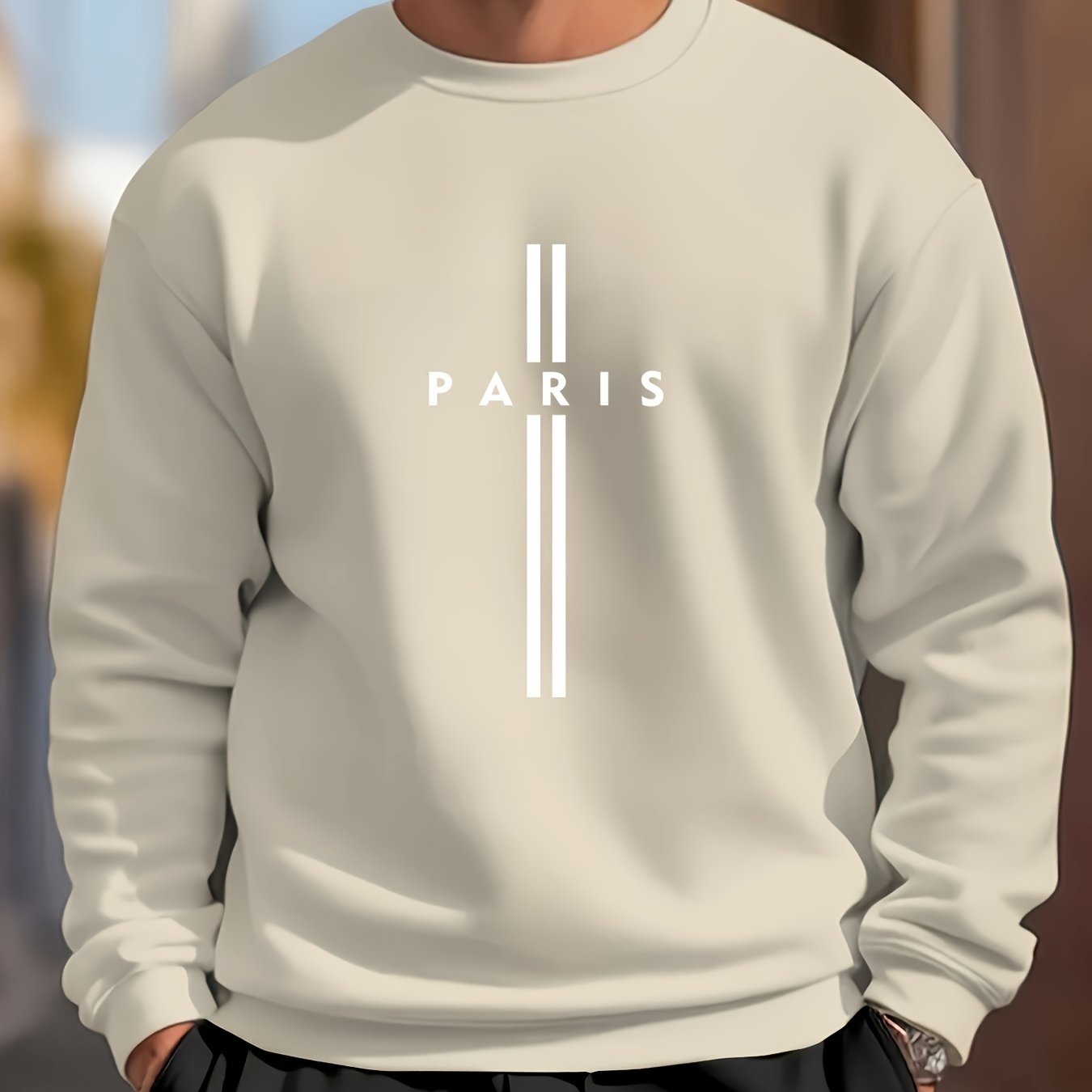 Men's Polyester Crew Neck Sweatshirt with Letter Print for Outdoor Sports in Spring and Autumn