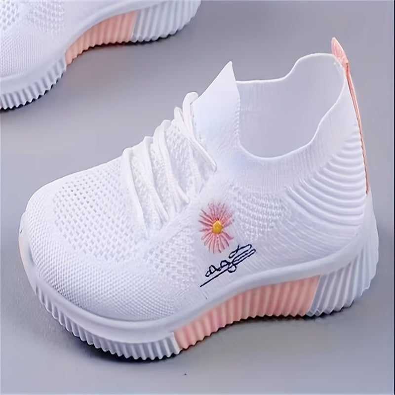 Women's Fabric Platform Sneakers with Flower Pattern Casual Lace-Up Low Top All-Season