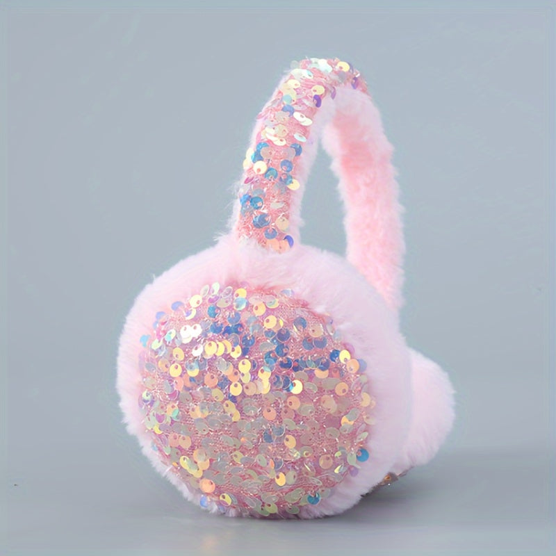Plush Cartoon Earmuffs for Winter Warmth and Fashion with Sequins