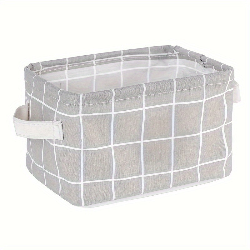 Fabric Storage Basket with Handle for Sundries Cosmetics Books and Stationery Foldable