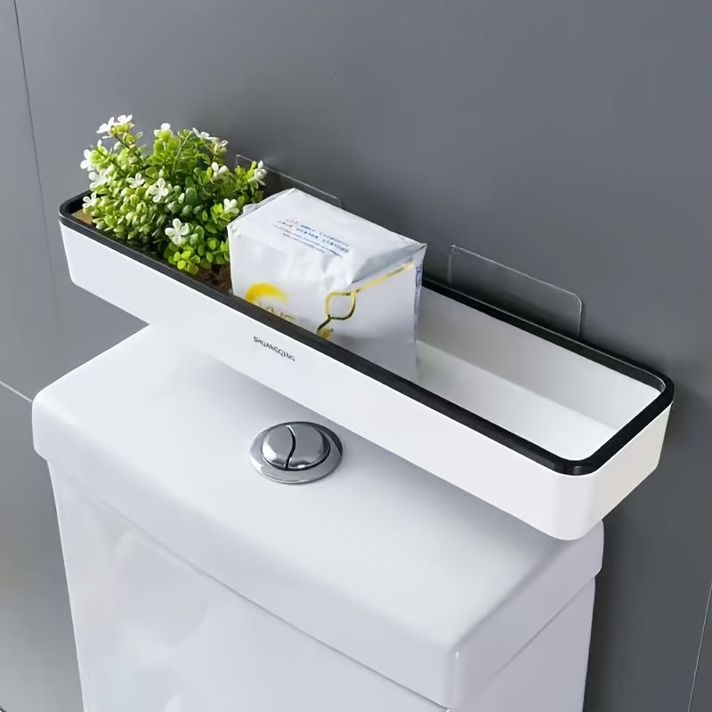 White and Gray Over-The-Toilet Bathroom Organizer Wall-Mounted Storage Shelf with 2 Compartments