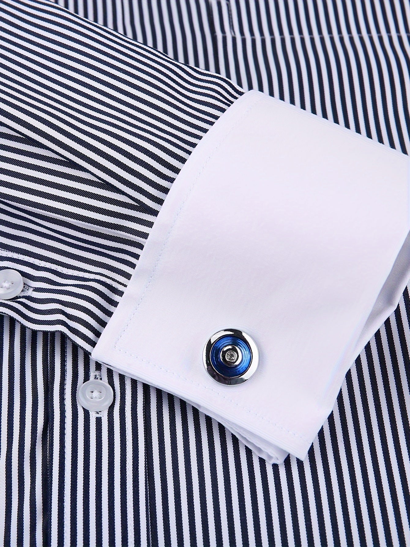 Men's French-Style Striped Dress Shirt Long Sleeve Cotton Polyester Formal Wear