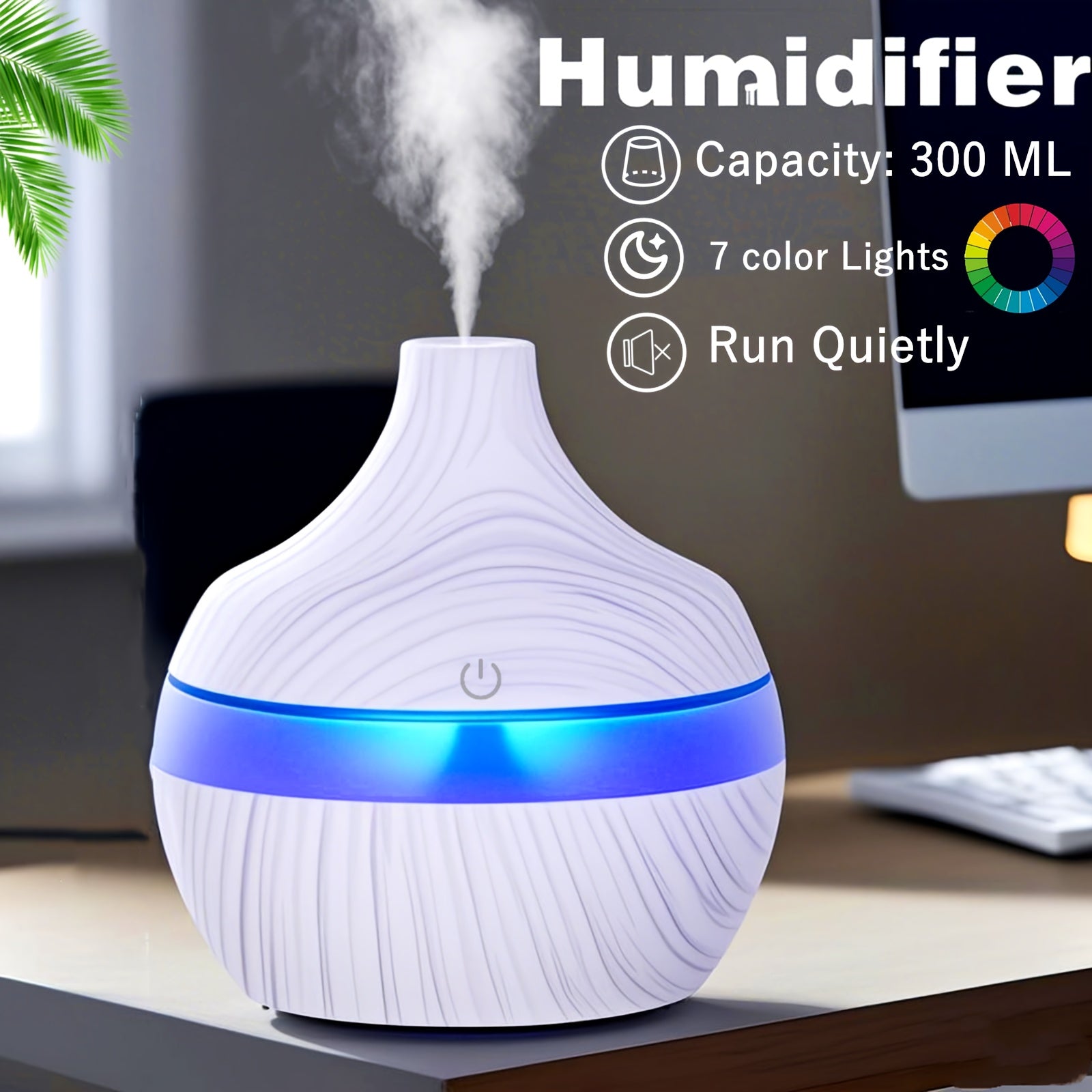 Humidifier for Home and Office, 130ml, Touch Control, 7 Color Lights