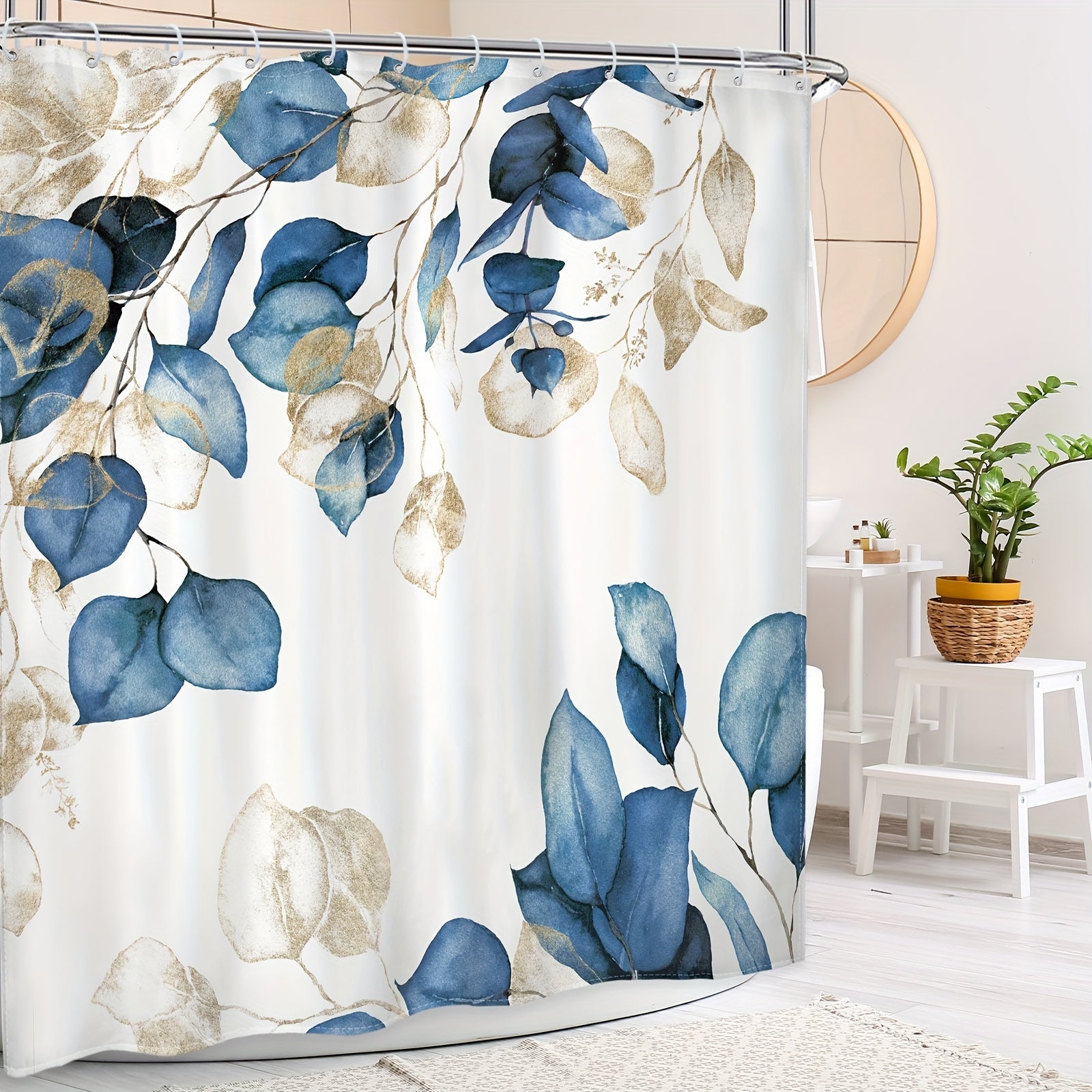 Eucalyptus Leaf Green Polyester Shower Curtain Waterproof Bathroom Divider 70x71 Inches
