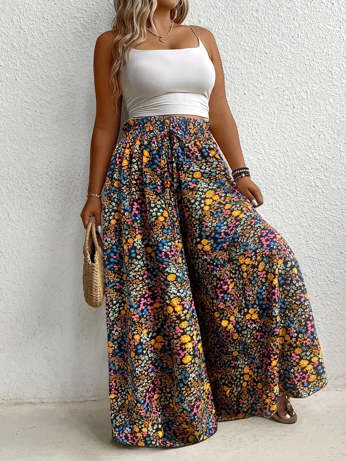 Women Wide-Leg Pants Machine Washable Casual Formal All-Season