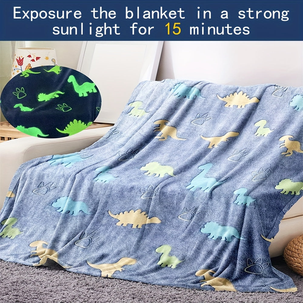 Soft and Cozy Glow in the Dark Dinosaur Plush Throw Blanket for Bed Sofa Office