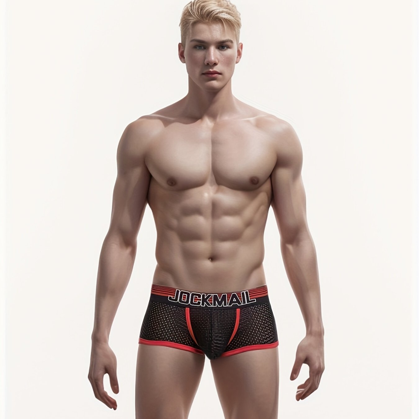 Men's Breathable Nylon Mesh Boxer Briefs Semi-Sheer Solid Color Low Waist Sports Underwear