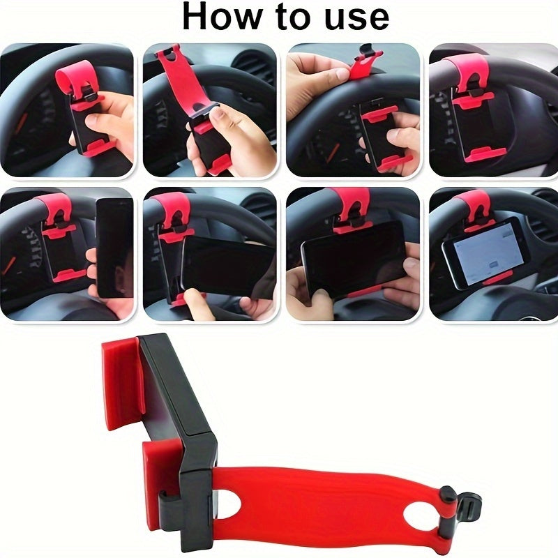 Universal Car Phone Holder with Plastic Steering Wheel Mount and Bike Clip Support