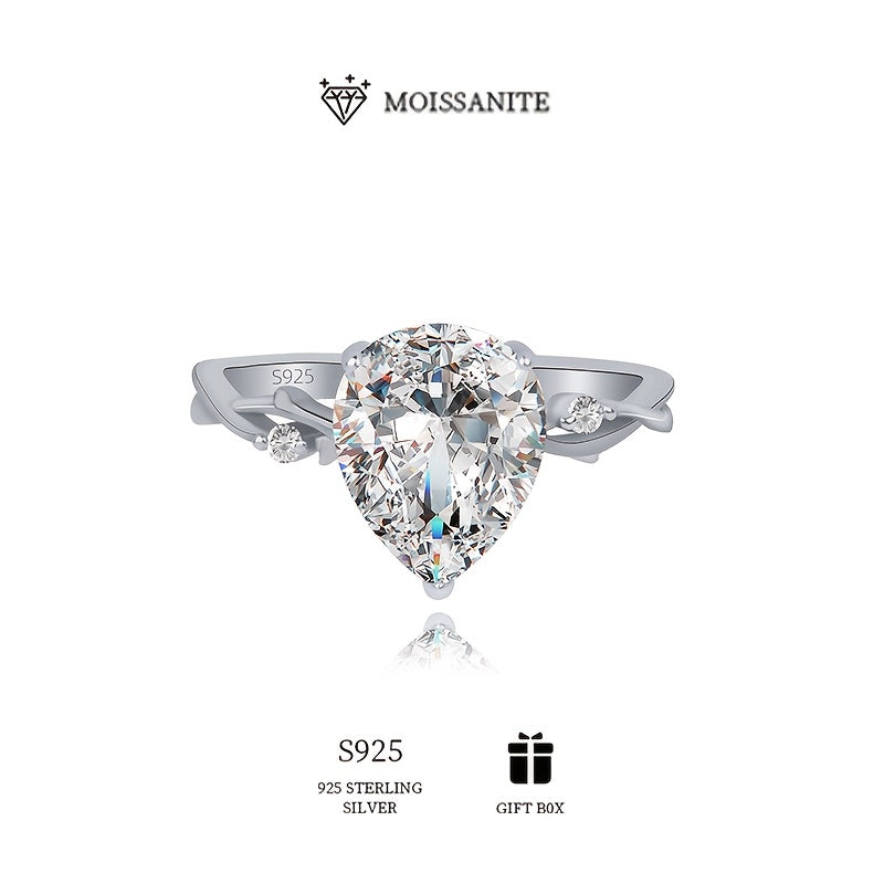 2 Carat Moissanite Pear-Shaped Engagement Ring in Sterling Silver for Proposal or Mother's Day