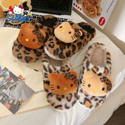 Ayollar uchun leopard bosma yumshoq ichki chanoq poyabzallari, sirpanmaydigan, issiq oyoq kiyim