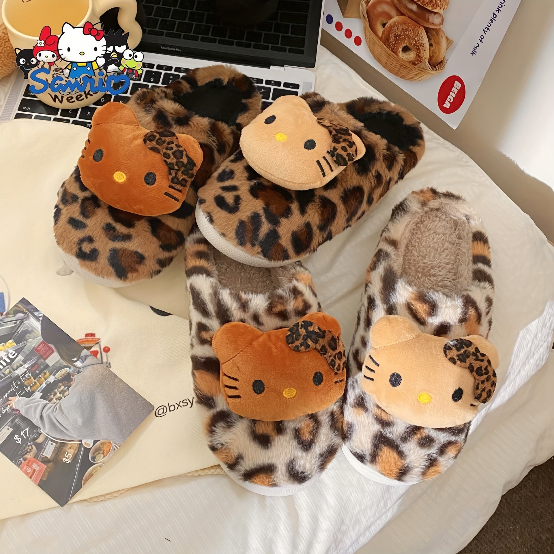 Women's Leopard Print Plush Indoor Slippers Non-Slip Warm Shoes