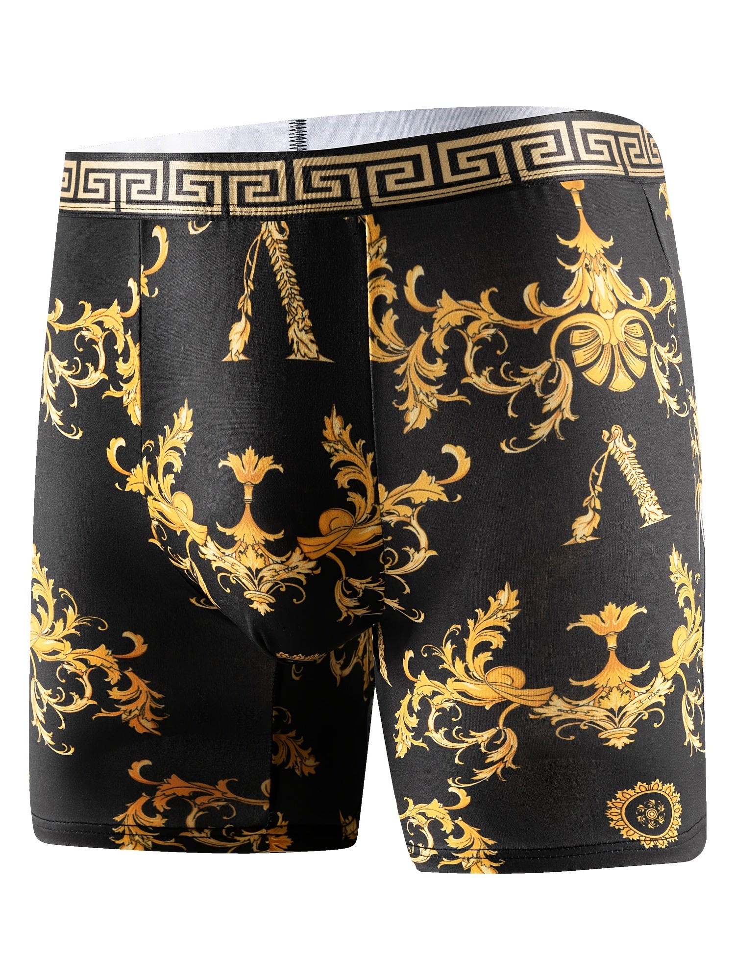 Men's Boxer Briefs 5 Pack Geometric Pattern Breathable Polyester Stretch Black Gold