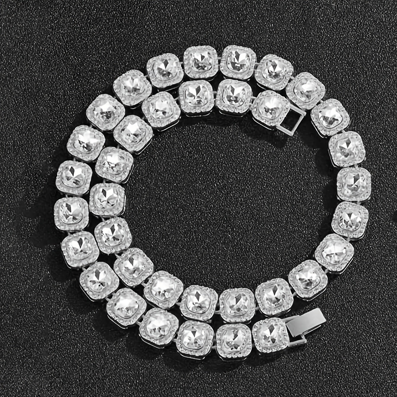 Two Pieces Hip Hop Ice Heart-Shaped Rock Candy Necklaces with Cuban Chain Punk Jewelry for Men Women