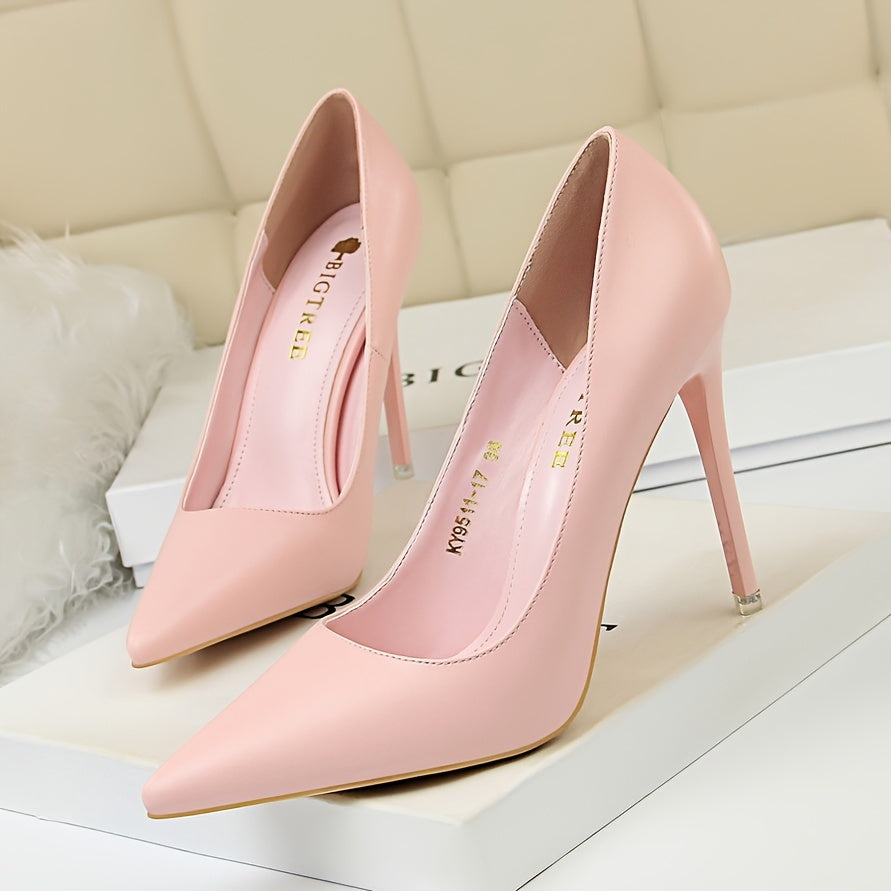 Women's Pointed Toe Stiletto Heels Glossy PU White Platform Pumps