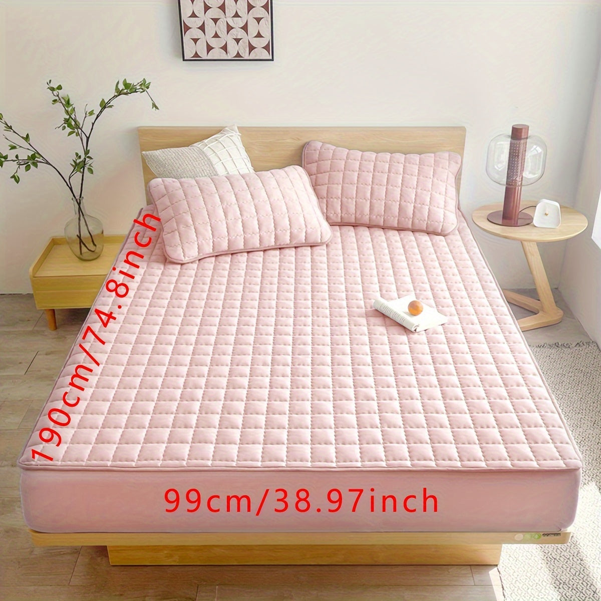 Light Gray Quilted Waterproof Fitted Sheet Breathable Polyester Deep Pockets Easy Care