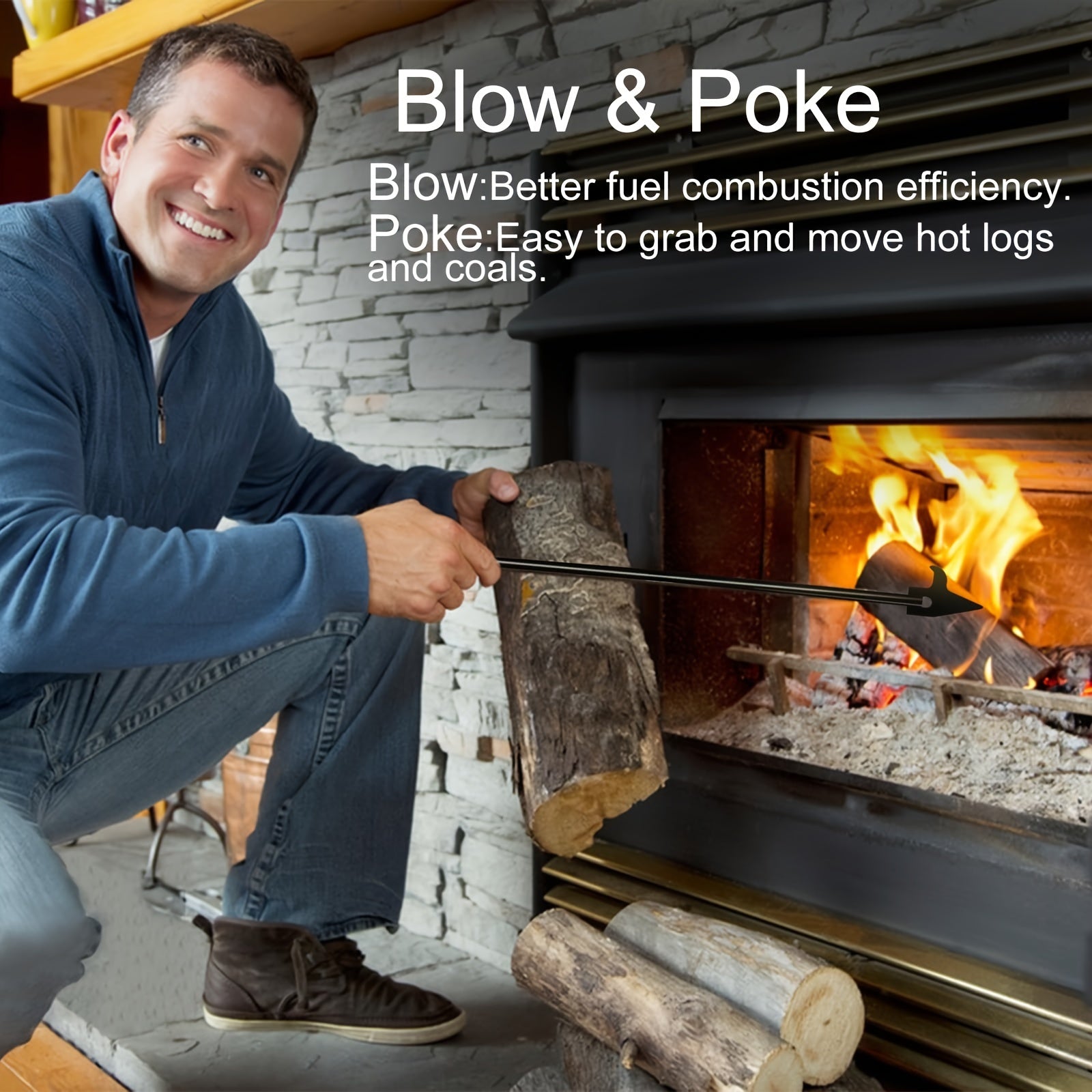 39-Inch Fire Poker with Wooden Handle for Fire Pits and Campfires