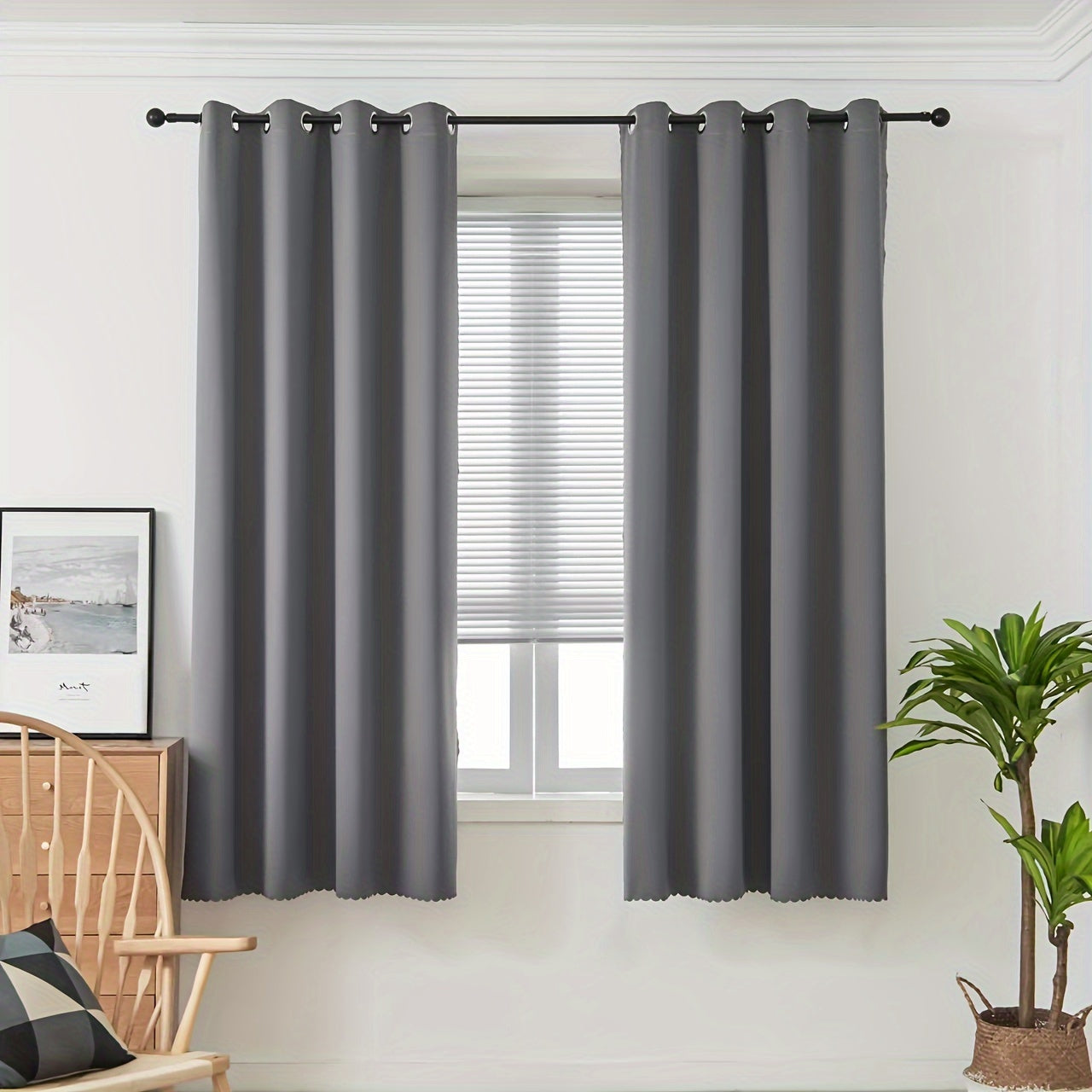 Blackout Curtains Solid Black Thermal Grommet Drapes for Bedroom Living Room